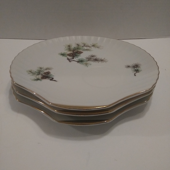 3 Japan Moss Snack Luncheon Plates with Tea Cups holder - Picture 7 of 12